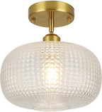 WILON Semi Flush Mount Ceiling Light Fixture, Brushed Brass Gold Light Fixture with Globe Glass Shade, Modern Vintage Ceiling Lamp for Bathroom Hallway Entryway Bedroom Nursery Laundry Room Kitchen