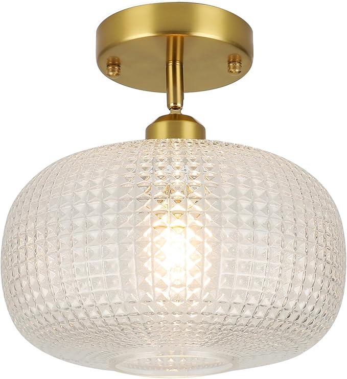 WILON Semi Flush Mount Ceiling Light Fixture, Brushed Brass Gold Light Fixture with Globe Glass Shade, Modern Vintage Ceiling Lamp for Bathroom Hallway Entryway Bedroom Nursery Laundry Room Kitchen