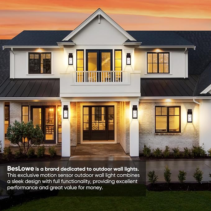 Upgraded Motion Sensor Outdoor Wall Light, Large Size Dusk to Dawn Porch Light Outdoor Wall Sconce Lantern, 3 Lighting Modes Exterior Lighting Fixture Wall Mount, Outside Light for House Garage, Brown