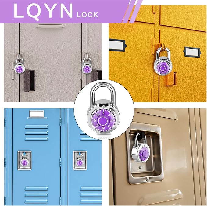 Combination Lock, LQYN Standard Dial Combination Lock, Pack of 60; Purple Turnplate, 2 in. Wide, Fixed Three Digital Combination, for School, Gym & Locker, Toolbox, Gate