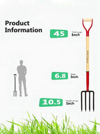 Heavy Duty Garden Fork for Digging, 4 Tines Pitch Fork for Gardening Compost, Garden Pitch Fork with Wooden Handle, 45 Inches-Red