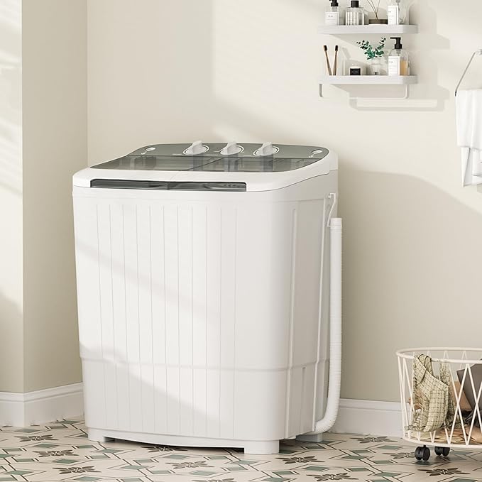 Superday Portable Washing Machine, 2 In 1 Mini Compact Twin Tub Washing Machine Laundry Compact Washer spinner Combo with 16lbs capacity, Portable Washer Dryer Combo for Home/Apartment/Dorms/RV(Grey)