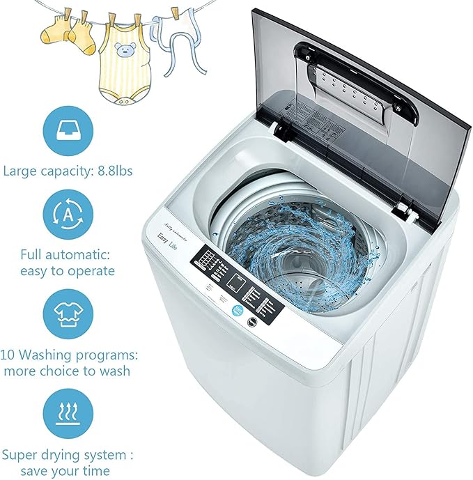 FUTADA Full Automatic Washing Machine, 2 in 1 Portable Laundry Washer, 8.8 Lbs Washer & Dryer Combo w/Built-in Barrel Light, LED Display, Energy Saving Top Load Washer for Camping, Apartment, Dorm