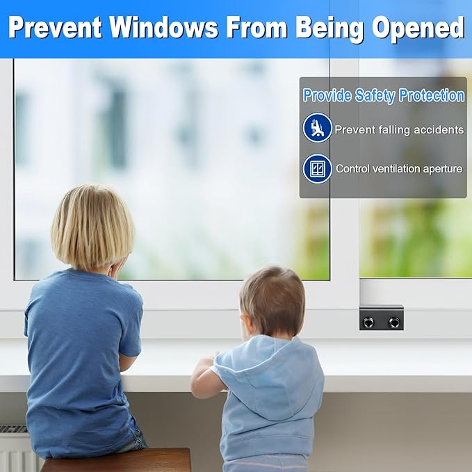 Sliding Window Locks (12 Sets), Secure Window Lock with Key, Window Locks for Up and Down Windows & Horizontal Sliding Windows, Adjustable Window Lock, Sturdy and Durable, Does Not Deform.