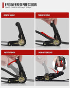 Ratchet Straps (4 PK) 15 Feet (1,823lb Break Strength) Heavy Duty Tie Down Strap with S Hook Black for Packing Motorcycle Truck Cargo