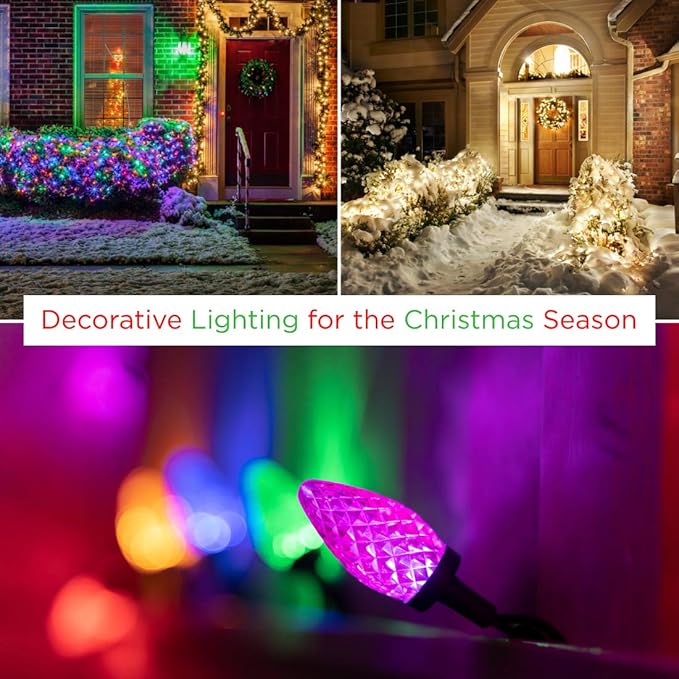 GoodBulb 7-Watt Incandescent C9 Blue Transparent Holiday Light Bulbs Intermediate E17 Base 50 Lumens Christmas Lights Bulbs Ideal for Holiday Decorations Pack of 25 Bulbs