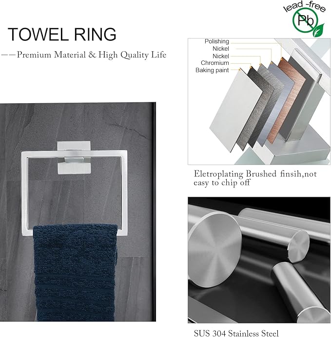 Brushed Nickel Bathroom Towel Bar Set Bathroom Accessories Hardware Set Including Towel Bar Towel Ring Coat Hook and Toilet Paper Holder with Shelf. Wall Mounted Stainless Steel