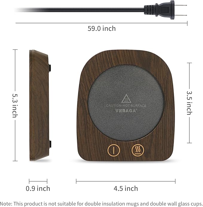 VOBAGA Imitation Wood Grain Coffee Cup Warmer & Mug Warmer for Desk, Electric Cup Beverage Warmer Plate with 3 Temperature Settings for Tea, Cocoa, Milk with Auto Shut Off After 4 Hours, for Gifts