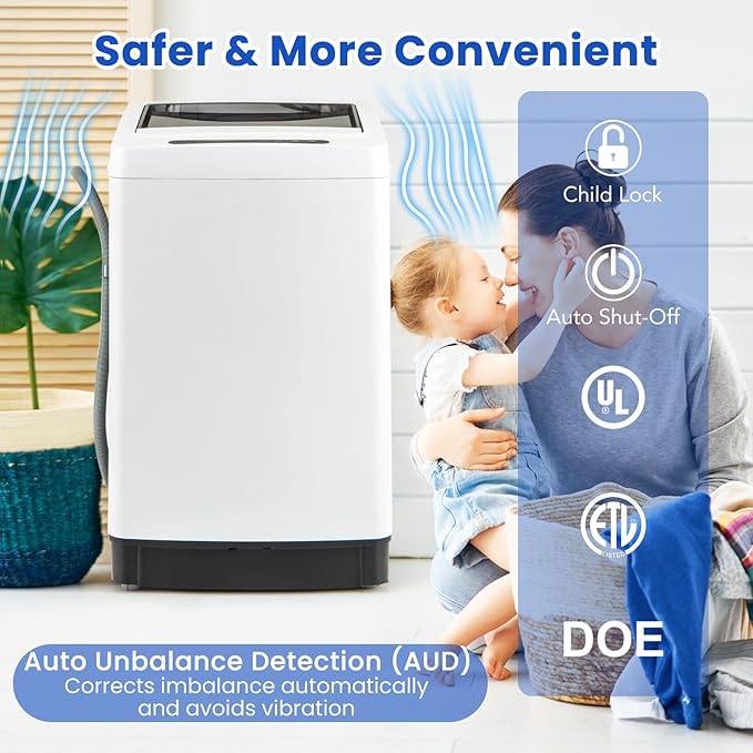 COSTWAY Portable Washing Machine, 11 LBS Full Automatic Portable Washer with 8 Modes, 10 Water Levels, LED Display & Built-In Drain Pump, 1.5 Cu.Ft. Washer & Spinner Combo for Apartment RV (White)