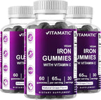 Vitamatic Iron 65 mg Gummies Supplement for Women & Men - 60 Vegan Gummies - Great Tasting Iron Gummy Vitamins with Vitamin C (3)