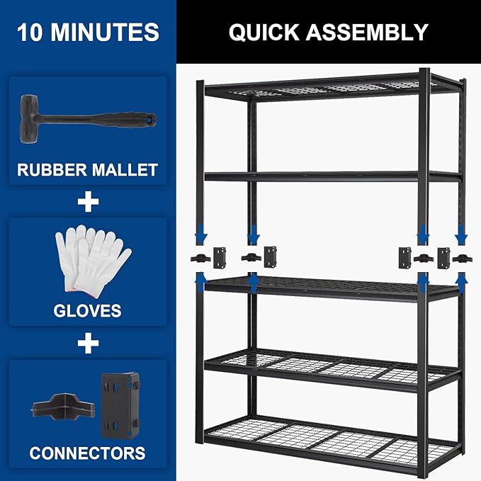 BILT HARD 3500 LBS 60" W x 18" D Garage Shelving, 72" H Heavy Duty Storage Shelves, Metal Wire Utility Shelving Units with Adjustable Shelf, Ideal for Garage, Black