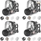 Gas Masks Survival Nuclear and Chemical - 4Pack Full Face Gas Mask with 40mm Activated Carbon Filter & 6001 Filter - Reusable Respirator Mask for Chemicals Gases Vapors Paint Dust
