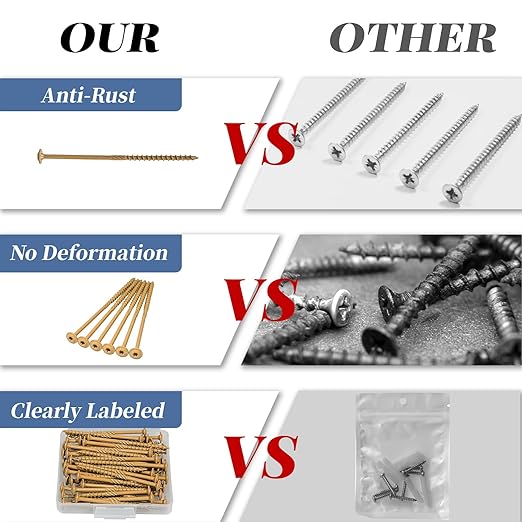 Lag Screws 4 Inch, 50PCS Heavy Duty Construction Screw, Structural Wood Screw #14 x 4, Rust Resistant, Washer Head, Yellow Coated Exterior Wood/Lag Screws, Star Drive with Bit