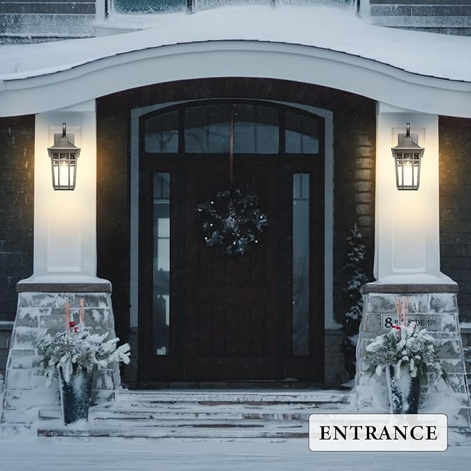 Darkaway Outdoor Wall Lights for House, Exterior Lighting Fixtures Wall Mount Outdoor Porch Lights Waterproof Black Outdoor Sconce Lights with Seeded Glass for Patio Hallway Garage,2 Pack