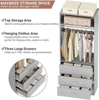 Closet System Set of 2, 4FT Closet Systems with 6 Wood Drawers, 48" Closet Organizer System with 2 Hanging Rods & 2 Shelves, Heavy Duty 48 Inch Walk-in Closet, Grey (48"L x 15" W x 80" H)