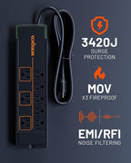 ECHOGEAR ShockBlocker 8 Outlet Surge Protector Power Strip - Slim Design Can Power & Protect Your Entire TV, Office, Or Gaming Setup - Advanced Surge Suppressor with 3420 Joules of Protection