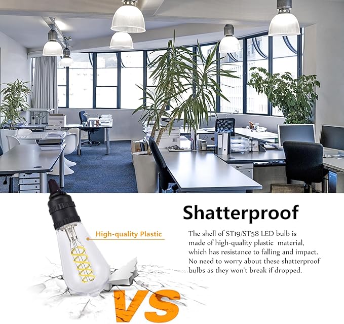 4 PCS ST58 (ST19) LED Edison Bulbs, Dimmable Vintage Antique LED Filament Light Bulbs, 6W Equivalent 60 Watt, Daylight 5000K, 600 Lumens, E26 Base, Clear Plastic