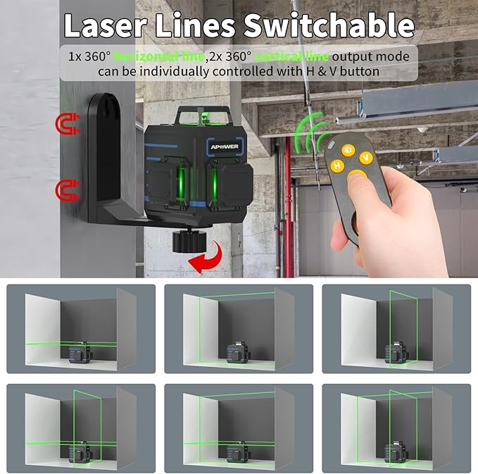 Laser Level 360 Self Leveling, 3 x 360° Cross Line Lazer Leveler Tool for Construction and Picture Hanging, Rechargeable Nivel Laser Outdoor, L-Magnetic Bracket Included