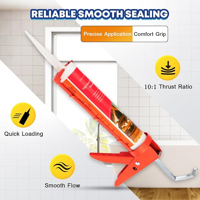 DIYSELF Caulk Gun No Drip, Heavy Duty Caulking Tool, 10:1 Thrust Ratio, Hand Caulking Gun for 10 oz Cartridges, Silicone Gun Compatible with Sealant, Acrylic, Latex, Adhesive, Butyl & More (Red)
