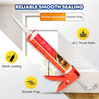 DIYSELF Caulk Gun No Drip, Heavy Duty Caulking Tool, 10:1 Thrust Ratio, Hand Caulking Gun for 10 oz Cartridges, Silicone Gun Compatible with Sealant, Acrylic, Latex, Adhesive, Butyl & More (Red)