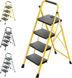TICONN 4 Step Ladder, Heavy Duty Foldable Step Stool, Portable Steel Folding Stool for Household Garage Storage (Yellow)