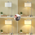 Luvkczc Table Lamps for Living Room with USB C+A Ports - Fully Stepless Dimmable Bedsides Lamp with Linen Lampshade, Lamps for Night Stands Bedroom Reading Office, 2 LED Bulbs Included (Silver)