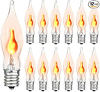 12 Count Halloween Flickering Flame Lights Bulbs, C7 Fake Fire Bulbs / E12 Flickering Flame Bulb, Fall Halloween Window Candle Light Bulbs, Christmas Halloween String Light Bulbs Replacement