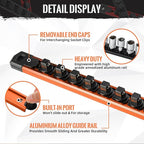 Magnetic Socket Organizer, 3-Piece Heavty Duty Aluminum Socket Holder, Socket Rail for Tool Box, Premium Quality 360° Swivel Socket Rack with 42 Clips for 3/8-Inch(Orange)