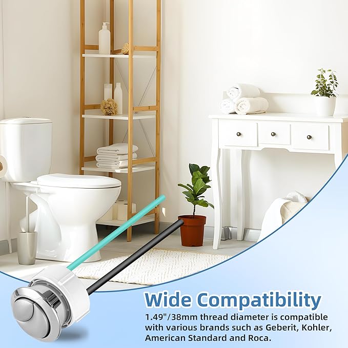 38mm Toilet Push Button Replacement, Dual Flushing Toilet Push Button Spare Parts, Compatible with Geberit & Kohler Part, Satin Chrome, Easy to install, 2Pack