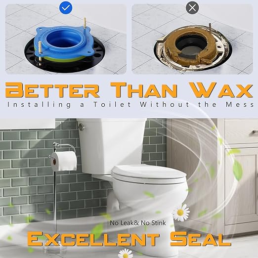 Toilet Flange Repair Kit, Universal Toilet Seal Parts for Wax Seal, Rubber Gasket Ring, Wax-Free Toilet Bowl Replacement kit Include Premium Nuts, Washers, 3.26Inch Bolts, Bolt Caps