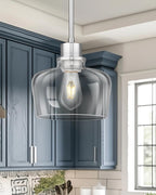 Emak 8 Inch Clear Glass Pendant Lights Kitchen Island, 2 Pack Brushed Nickel Pendant Light Fixtures, Modern Island Lights for Kitchen, Dining Room, Bar, PL122-BN-CG-2PK