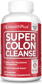 Health Plus Super Colon Cleanse 10 Day Gentle Gut Cleanse Detox, Psyllium Husk, Probiotics for Constipation Relief & Digestive Support, 240 Capsules