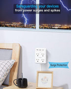 Flat Multi Plug Extender with 3 USB Wall Charger(1 Type C), 4 Outlet Wall Adapter, 4 ft Thin Extension Cord, Flat Plug Surge Protector Power Strip for Home, Office, College Dorm. White