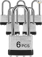 Padlocks with Same Key, LQYN 6 Pcs Laminated Keyed Padlock (1-9/16", 40mm), Keyed Alike Locks, Long Shackle, for Storage Locker, Hasp Latch, Toolbox, Sheds