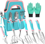 MelonArt Garden Tool Set,8 Pcs Gardening Hand Tool Starter Kit for Women Heavy Duty Outdoor Tool Kit Aluminum Alloy with Non Slip Ergonomic Handle, Ideal Gifts for Women and Men, Green&Pink