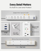 Flat Plug Surge Protector Power Strip, 6ft Ultra Thin Extension Cord with 3 USB, SUPERDANNY 6 Outlets Charging Station, Wall Mountable Outlet Extender for Home Office, College Dorm Room
