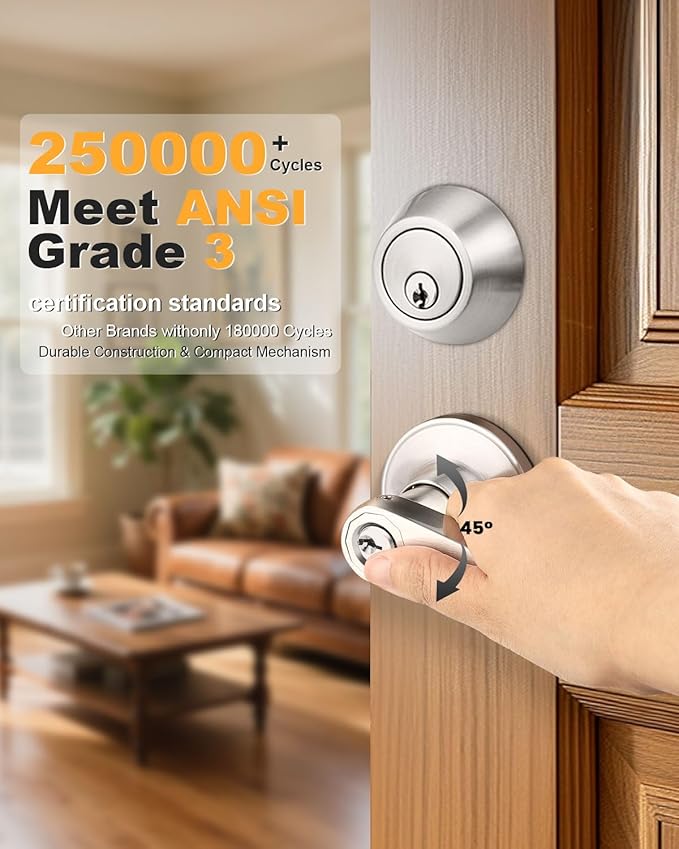 Gobrico Wave Entry Door Levers and Single Cylinder Deadbolt Combination Lockset Brushed Nickel Finished Keyed Alike Entrance Door Locks Front Door Leversets 3Pack