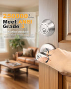 Gobrico Keyed-Alike Entry Door Lever and Deadbolt Locksets (Single Cylinder Deadbolt Keyed One Side) Satin Nickel Same Key Front Exterior Door Lockset with Knob and Deadbolt, Set of 4