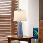 Terpsichore Nightstand Lamp Bedside Lamps Set of 2 Vintage Rustic Farmhouse Table Lamp 3 Way Dimmable Horizontal Stripe Light,Suitable for Living Room Bedroom,with Linen Shade LED Bulb,USB A+C Port