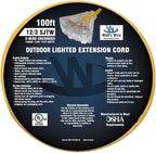 Outdoor Extension Cord Waterproof (100 ft) 12 Gauge Heavy Duty Extension Cord Splitter - Lighted Outdoor Extension Cords with Multiple Outlets - Watts Wire - 100' Grounded - extensiones electricas