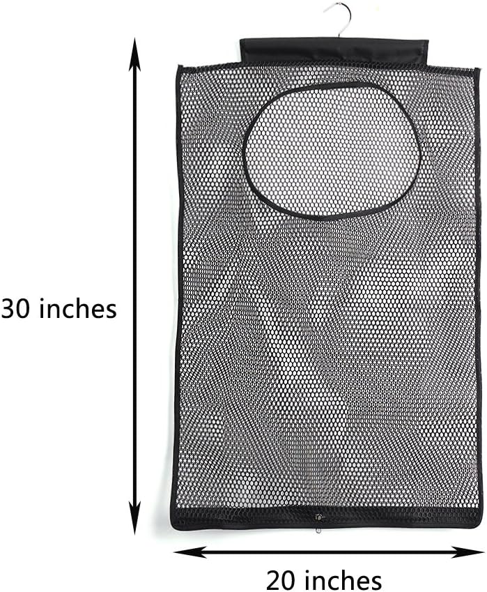 ALYER Breathable Mesh Laundry Hamper,Foldable Hanging Closet Storage Basket,Portable Space Saving Dirty Clothes Bag (Black)