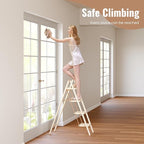 GameGem 4 Step Ladder, 4 Step Stool for Adults, Folding Step Ladder with Secure Footing, Widened Pedal, Aesthetically Pleasing Looking, Blends Right into Domestic Rooms, Cream Chocolate