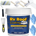 1Gal/133Fl.oz Liquid Rubber Rv Roof Coating White Waterproof Sealant Camper Roof Repair Solar Reflective Sealant with Wooden Brush Putty Knife Work Gloves Paint Roller Drywall Repair Tape