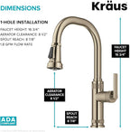 KRAUS Allyn Industrial Pull-Down Single Handle Kitchen Faucet in Spot-Free Antique Champagne Bronze, KPF-4102SFACB