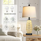 27“ Beige Boho Rattan Table Lamps with Night Light, Natural Bedroom Lamps Set of 2 with USB A+C Charging Ports, Rustic Farmhouse Woven Wicker Bedside Nightstand Lamp for Living Room End Tab