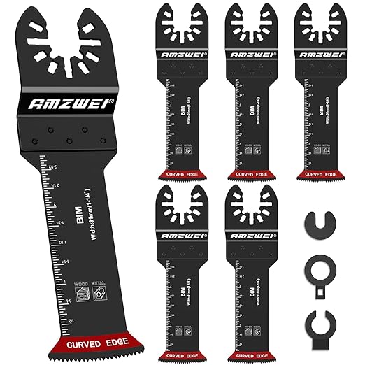 6 Pcs Extra Long Oscillating Tool Blades, Bi-Metal Curved Edge Multitool Blades for Wood with Nails, Metal, Wood, Oscillating Saw Blades Compatible with Dewalt Milwaukee Bosch Worx Ryobi(70MM)