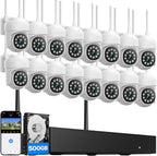 CAMCAMP Home Security Camera System, 16CH 4K NVR, 16PC PTZ WiFi Security Cameras Wireless Outdoor, Need Plug Charge, Auto Human Tracking, 2 Way Audio, 3 Night Vision, CCTV Surveillance Kit(16, White)