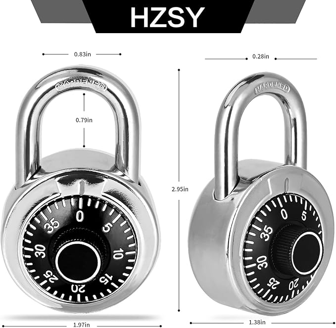 Combination Padlock 12 Pack, Fixed Dial Combination Padlock with Different Combinations, 2 in. Wide. Black Turntable, Lock for Gym & Locker, School, Toolbox, and More