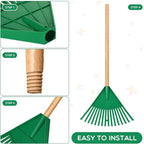 Macarrie Pack of 3 Kids Rakes with Hardwood Handle Lawn Garden Rake for Kids Gifts to Sweep Fall Leaves in Lawn and Tidying up The Garden Made of Wood and Plastic, 34.6 Inch (Green)