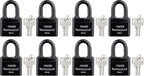 FIGODE® Outdoor Waterproof Padlocks, Covered Heavy Duty Laminated Steel Locks, Large Sturdy Locks, 2.2 in. Wide, 8 Locks Same Key, Standard Shackle